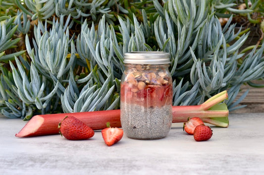 Strawberry-Rhubarb Chia Pudding with Crumble Topping