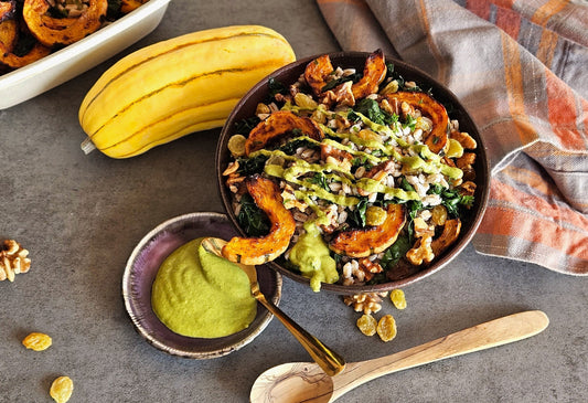 Moroccan Grain Bowl with Delicata Squash & Creamy Chermoula