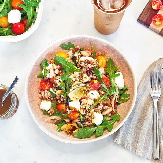 White Bean Caprese Grain Bowl with Farro & Arugula