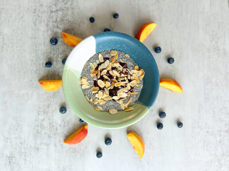 Peach-Blueberry Chia Pudding with Toasted Almonds